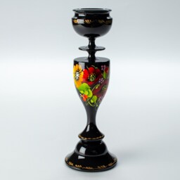 Ukrainian Tall Hand Painted Wooden Candle Stick Holder, Handmade Black Table Home Decor, Petrykivka Gift Ukraine Shop, S162 - thumbnail 3