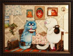stained Glass Painting Cat Art Funny Kitchen Wall Decor 3D Kitchen Blue Cat Lover Gift Framed - thumbnail 1