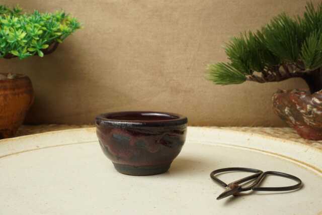 Handmade Red Black Mame Bonsai Pot. 6.5cm Diameter, 4cm High. G2468 - image 1