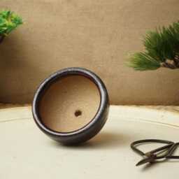 Handmade Red Black Mame Bonsai Pot. 6.5cm Diameter, 4cm High. G2468 - thumbnail 3