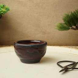 Handmade Red Black Mame Bonsai Pot. 6.5cm Diameter, 4cm High. G2468 - thumbnail 2