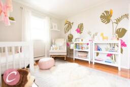 Flower Wall Decal Floral For Girls Room Kids Nursery Sticker Hibiscus & Monstera Leaves Art Decor Am009 - thumbnail 1