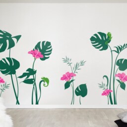 Flower Wall Decal Floral For Girls Room Kids Nursery Sticker Hibiscus & Monstera Leaves Art Decor Am009 - thumbnail 3