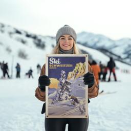 Ski Schweitzer Idaho Felt Poster Banner - Vintage Ski Mountain Wall Art Gift. Camp Flag Pennant Home Decor. Usa Handmade - thumbnail 1