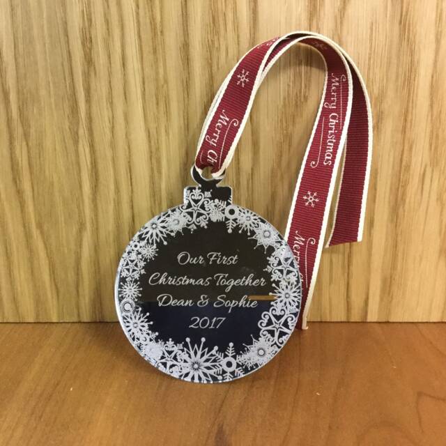 Personalised Mirrored Christmas Tree Bauble Decoration For Couples - Celebrating Your 1st Together New Home Gift - image 1