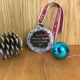 Personalised Mirrored Christmas Tree Bauble Decoration For Couples - Celebrating Your 1st Together New Home Gift - thumbnail 3