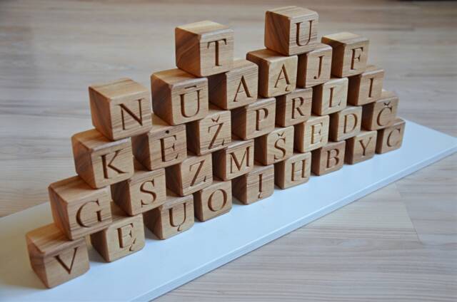 32 Lithuanian Wood Alphabet Blocks Abc Letter Learning Toy Personalized Baby Shower Or Birthday Gift - image 1
