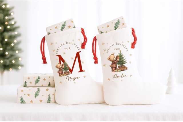 Personalised First Christmas Sack & Stockings, Bear Stockings Gift For Kids, Xmas Eve Sack, My Christmas, Present - image 1