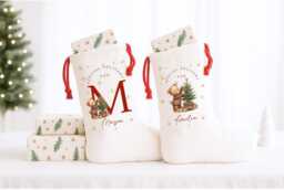 Personalised First Christmas Sack & Stockings, Bear Stockings Gift For Kids, Xmas Eve Sack, My Christmas, Present - thumbnail 1