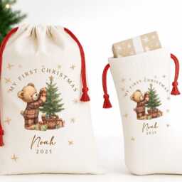 Personalised First Christmas Sack & Stockings, Bear Stockings Gift For Kids, Xmas Eve Sack, My Christmas, Present - thumbnail 3