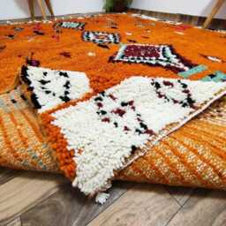 Bright Orange Moroccan Rug - Tribal Turquoise Wool Carpet, Boho Area - thumbnail 4