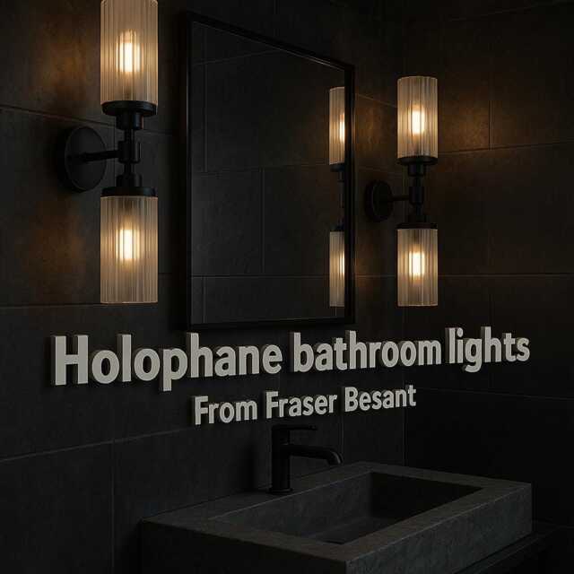Holophane Glass Matte Black Twin Arm Vanity Wall Light Ip44 - image 1