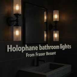 Holophane Glass Matte Black Twin Arm Vanity Wall Light Ip44