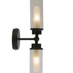 Holophane Glass Matte Black Twin Arm Vanity Wall Light Ip44 - thumbnail 2