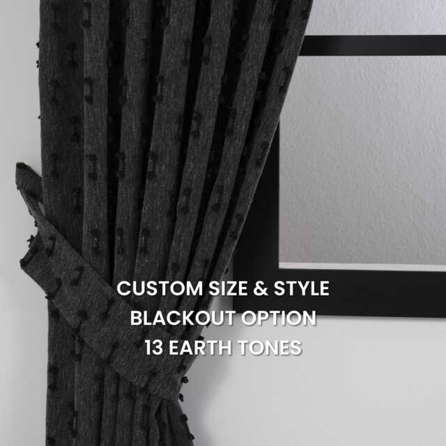Black Pom Curtains - Custom Linen Look Drapes With Blackout Option - image 1