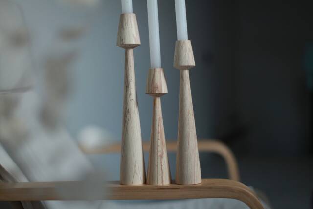 Handmade Beech Wood Candlestick Set Scandinavian Rustic Home Decor - image 1