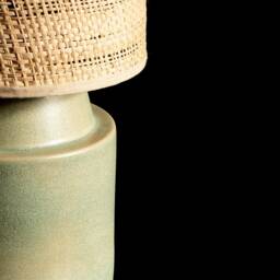 Round Green-Rust Matte Stoneware Ceramic Bedside Table Lamp With Raffia/Rattan Shade - thumbnail 3