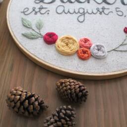 Family Name Floral Embroidery Hoop. Wedding Anniversary Wall Art. Date Decor. Shower Gift. Last Personalized - thumbnail 2