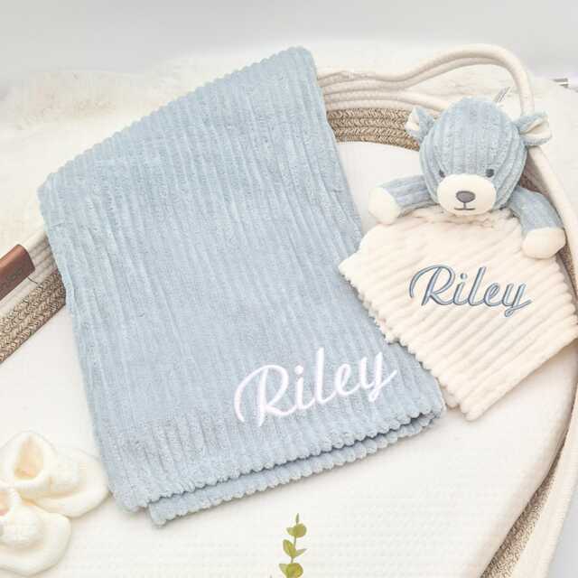 Embroidered Blanket & Comforter - Blue Baby Boys Personalised & Booties Gift Set - Baby Girl Babyshower Newborn - image 1