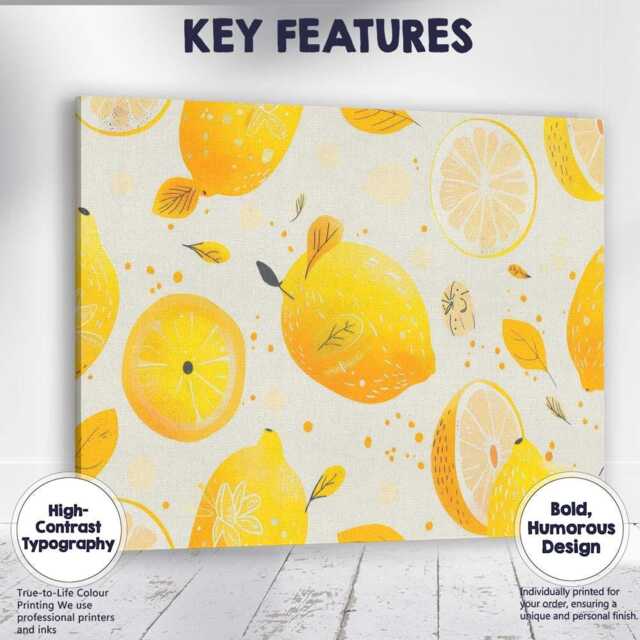 Playful Lemon Fruit Repeat Pattern Illustration Canvas Wall Art Print Decor Picture Ready To Hang - image 1