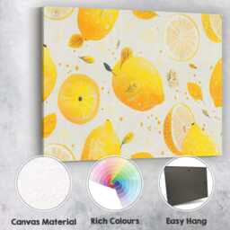 Playful Lemon Fruit Repeat Pattern Illustration Canvas Wall Art Print Decor Picture Ready To Hang - thumbnail 2