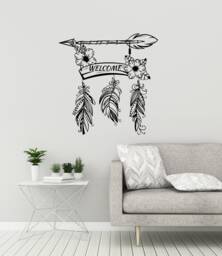 Welcome Word Vinyl Wall Decal Ethnic Room Style Arrow Feathers Home Decor Stickers Mural - #2979Di - thumbnail 1
