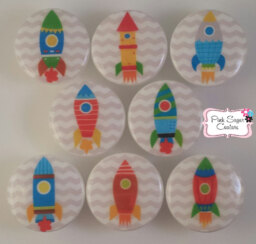 Rockets Space Knobs Chevron Boys Drawer Pulls Kids Nursery Room Decor Kids Art Gray Blue Green Orange - thumbnail 1