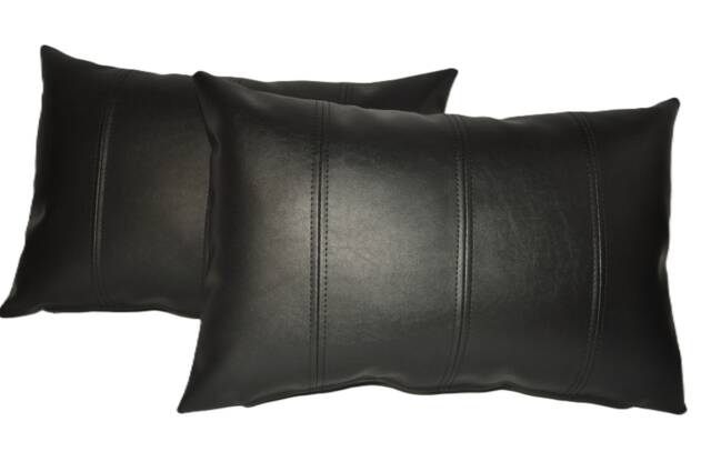 "2 Black Stripe Faux Leather Bolster Cushions 21"" X 14" - image 1