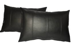 "2 Black Stripe Faux Leather Bolster Cushions 21"" X 14" - thumbnail 1