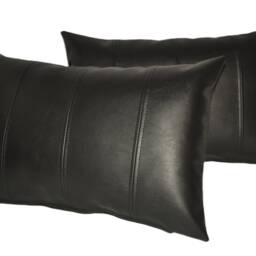 "2 Black Stripe Faux Leather Bolster Cushions 21"" X 14" - thumbnail 2