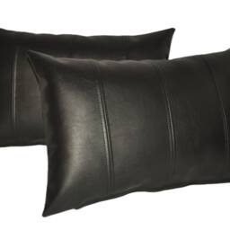 "2 Black Stripe Faux Leather Bolster Cushions 21"" X 14" - thumbnail 3