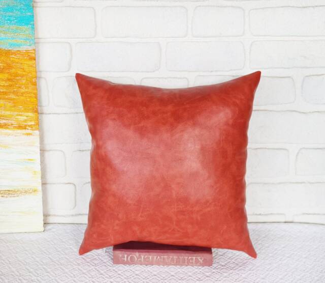 Pomegranate Faux Leather Pillow Cover - 16x16 Inch Modern Scandinavian Decor - image 1