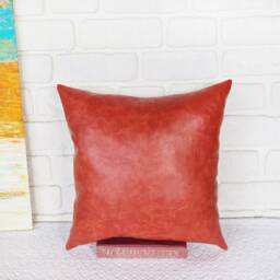 Pomegranate Faux Leather Pillow Cover - 16x16 Inch Modern Scandinavian Decor - thumbnail 2