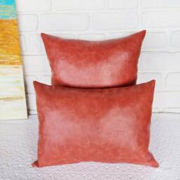 Pomegranate Faux Leather Pillow Cover - 16x16 Inch Modern Scandinavian Decor - thumbnail 3