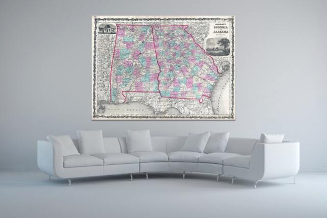 Antique Georgia & Alabama Map Print 1862 Johnson & Ward - image 1