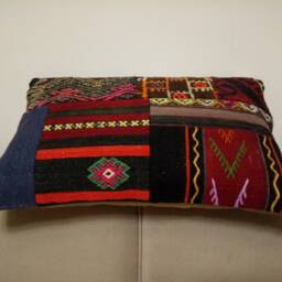 Patchwork Kilim Pillow 16x24 Inches Anatolian Lumbar Turkish Pillowcase Sofa Cover Home Design - thumbnail 3