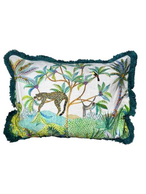 Leopard Jungle Cushion, Rectangle Decorative Pillow With Fringe - 35x50cm - image 1