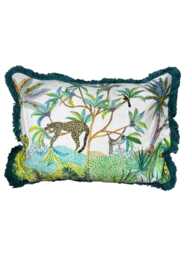 Leopard Jungle Cushion, Rectangle Decorative Pillow With Fringe - 35x50cm - thumbnail 1