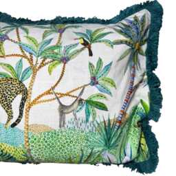 Leopard Jungle Cushion, Rectangle Decorative Pillow With Fringe - 35x50cm - thumbnail 3