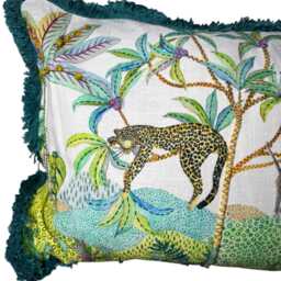 Leopard Jungle Cushion, Rectangle Decorative Pillow With Fringe - 35x50cm - thumbnail 2
