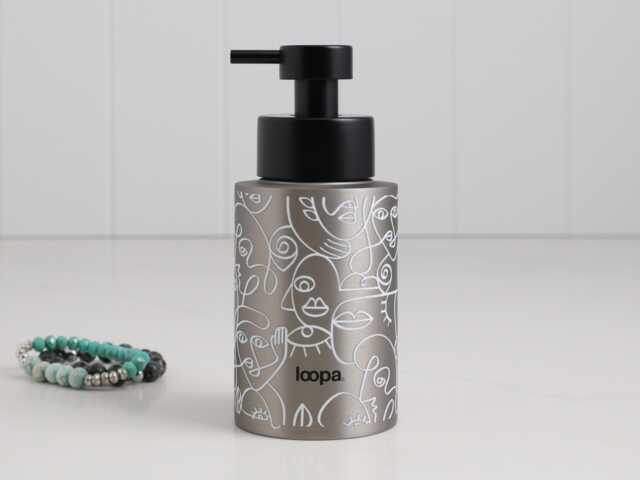 Brushed Stainless Steel Soap Dispenser - White Artistic Wrap Bottle With Black Pump Modern Refillable Eco Bathroom Or Kitchen Decor 250Ml - image 1