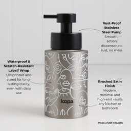 Brushed Stainless Steel Soap Dispenser - White Artistic Wrap Bottle With Black Pump Modern Refillable Eco Bathroom Or Kitchen Decor 250Ml - thumbnail 2