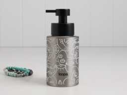 Brushed Stainless Steel Soap Dispenser - White Artistic Wrap Bottle With Black Pump Modern Refillable Eco Bathroom Or Kitchen Decor 250Ml