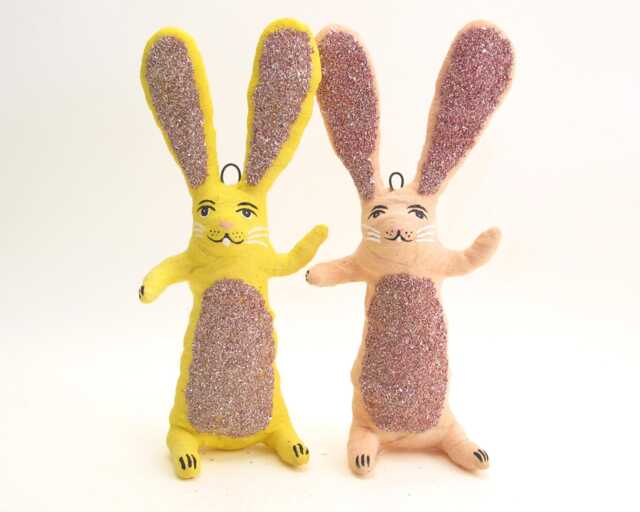 Spun Cotton Sitting Waving Bunny Rabbit - Spring/Easter Figure/Ornament - image 1