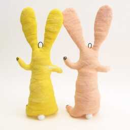 Spun Cotton Sitting Waving Bunny Rabbit - Spring/Easter Figure/Ornament - thumbnail 2