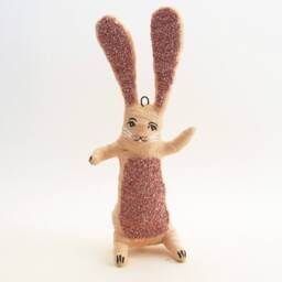 Spun Cotton Sitting Waving Bunny Rabbit - Spring/Easter Figure/Ornament - thumbnail 3