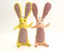 Spun Cotton Sitting Waving Bunny Rabbit - Spring/Easter Figure/Ornament