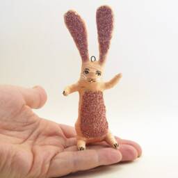 Spun Cotton Sitting Waving Bunny Rabbit - Spring/Easter Figure/Ornament - thumbnail 4