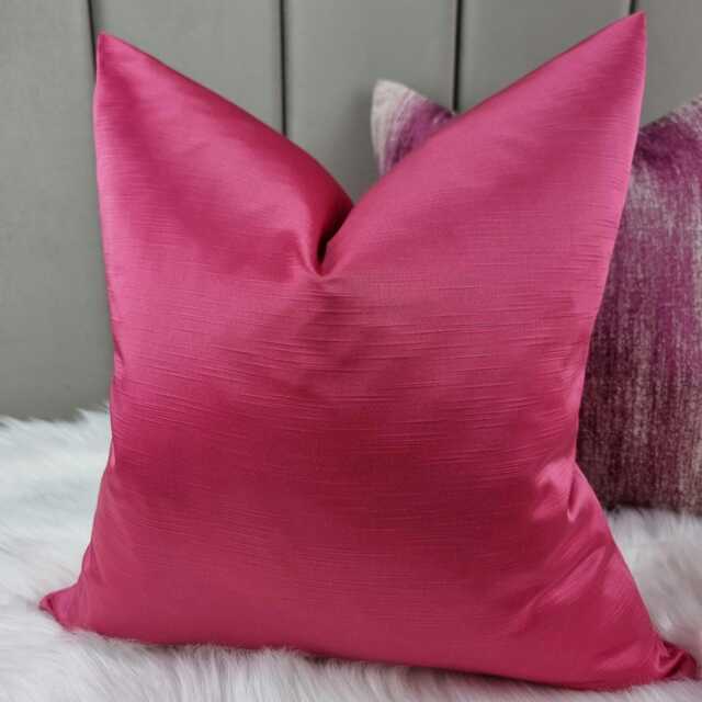 Duchess Cherise Pink Luxury Satin Cushion Cover Bold Fabric, Textured Ribbed Modern Sofa Bed Pillow Plain Accent Cushion - image 1