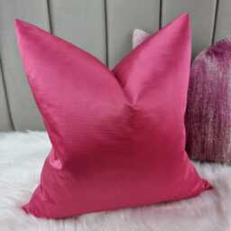 Duchess Cherise Pink Luxury Satin Cushion Cover Bold Fabric, Textured Ribbed Modern Sofa Bed Pillow Plain Accent Cushion - thumbnail 2